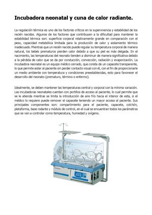 Incubadora Neonatal Y Cuna De Calor Radiante