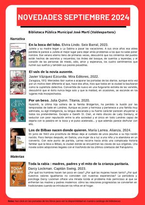 Novedades Septiembre 2024 - BPM José Martí (Valdespartera)