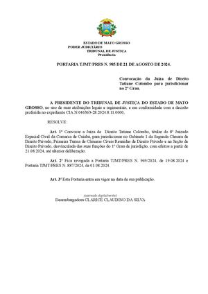 Juiza Tatiana Colombo nomeada pela desembargadora Clarice Claudino para substituir desembargador Sebastião de Moraes