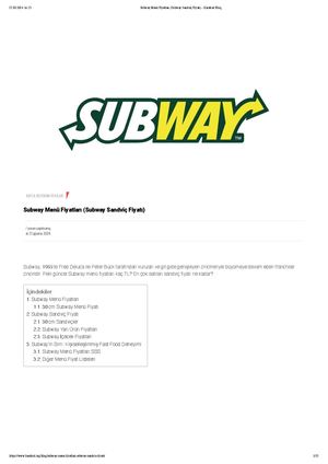 Subway Menü Fiyatları (Güncel)