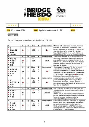 139. Solution Votre Bridge Hebdo Débutant 25 10 2024