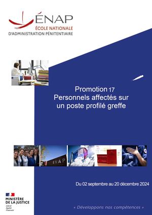 Livret de formation 17è promotion de Personnels affectés sur un poste profilé greffe