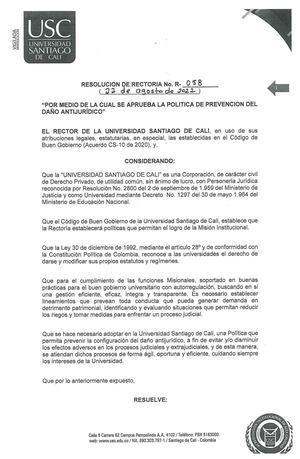 Política de Prevención del Daño Antijurídico de la USC