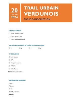 Fiche Inscription Trail Urbain Verdunois 2024