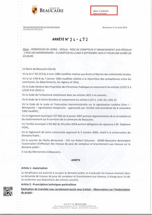 Parution Actes Administratifs (arrêtés ).