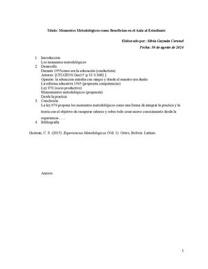 Momentos Metodológicos como benefician al estudiante