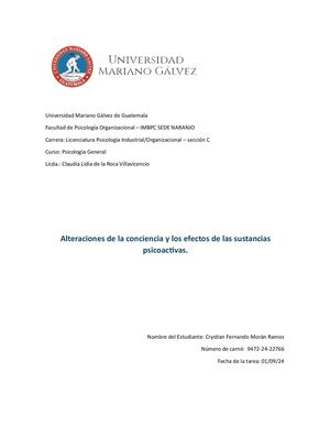 Alteraciones De La Conciencia Y Los Efectos De Las Sustancias Psicoactivas