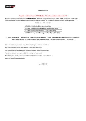 Reg. Sconto Caffe' Borbone_dal 2 al 22 Settembre_Buono10€su30€