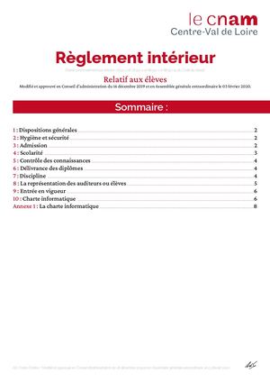Reglement Interieur Cnam Centre