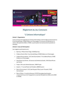 Règlement du jeu concours