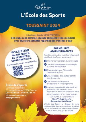 Brochure École des Sports Vacances de la Toussaint  2024 - Ville de Garches
