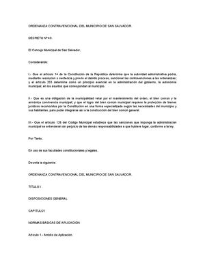 Ordenanza Contravencional Del Municipio De San Salvador Doc