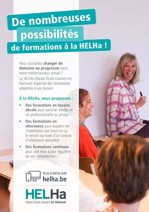 Horaire décalé, alternance, formation continue : de nombreuses possibilités de formations à la HELHa ! 