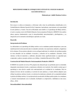 REFLEXIONES SOBRE EL ENFOQUE EDUCATIVO EN EL COLEGIO MARIANO  SAUCEDO SEVILLA 2