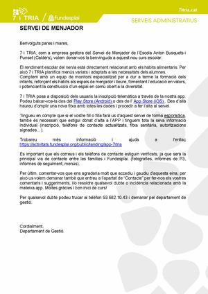 Carta Presentació Inscripcions Noves