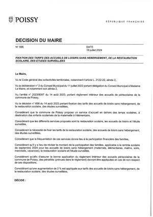 Décision Fixation Tarifs 09 2024