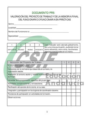 FASE DE PRÁCTICAS - PR5 Valoración de Proyecto de Trabajo y Memoria Final de Prácticas