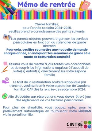 Memo rentrée 2024/2025