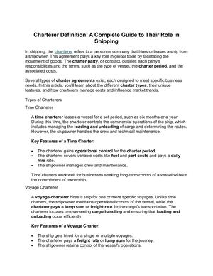 Charterer Definition Chartering Practices