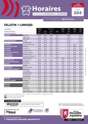 Ligne 204 - Felletin Limoges