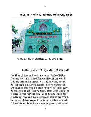 Biography of Hadrat Khaja Abul Faiz Bidar