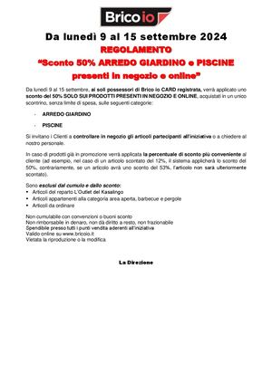 Regolamento Sconto 50% Arredo Giardino e Piscine_Dal 9 Al 15 Settembre