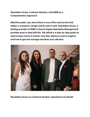Reputation House, Customer Reviews, And Serm As A Comprehensive Approach