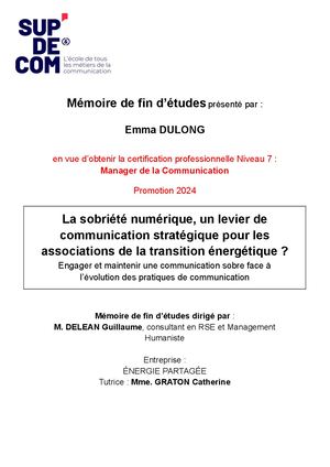 Engager et maintenir une stratégie de communication responsable face à l'évolution des pratiques numériques - Emma Dulong