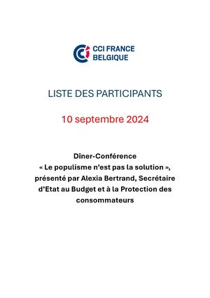 CCI FRANCE BELGIQUE - Dîner-conférence A. Bertrand - Liste Des Participants