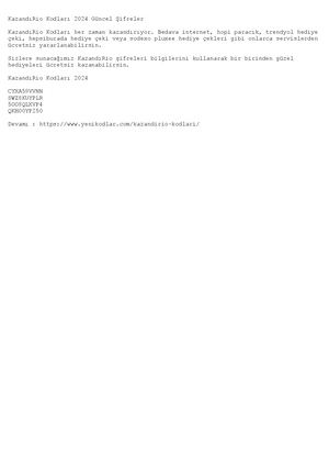 Kazandirio Sifreleri 2024