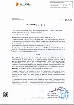 Parution Des Actes Administratifs (Décisions) Du 9 Sept