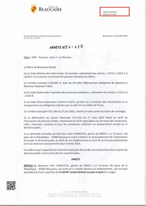 Parution Des Actes Administratifs (Arrêtés) Du 6 Sept