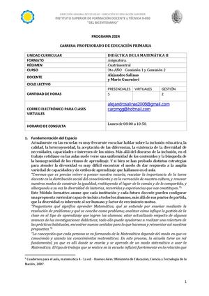 Programa Didáctica De La Matemática II 2024