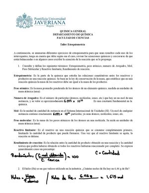 Taller Estequiometría Resuelto