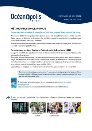 Cp Metamorphose Oceanopolis fermeture exceptionnelle du 02 au 06/09/24