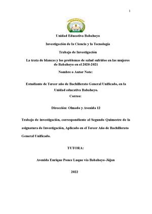 Tesis La trata de blancas y los problemas de salud sufridos en las mujeres de Babahoyo en el 2020-2021