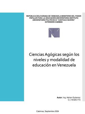Ciencias Agógicas según los niveles y modalidad de educación en Venezuela