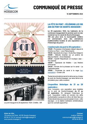 Communiqué de Presse - Fête Des 100 Ans du pont 28 Septembre 2024