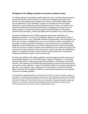 El Impacto De Los Dibujos Animados En Nuestra Sociedad Cruceña