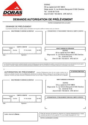 Doras - Autorisation De Prélèvement