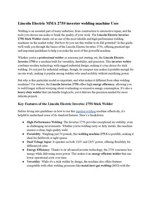Lincoln Electric Mma 275s Inverter Welding Machine Uses