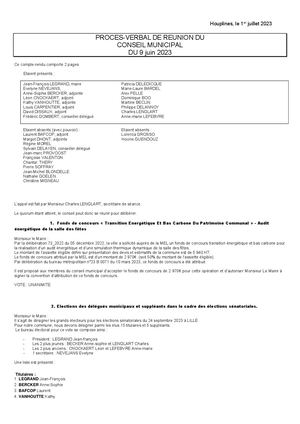 Conseil municipal du 9 juin 2023 - Procès verbal