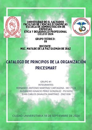 Catalogo De Principios De La Organización Pricesmart Un Título