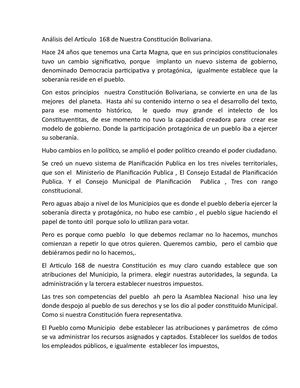 Análisis Del Artículo 168 De Nuestra Constitución Bolivariana