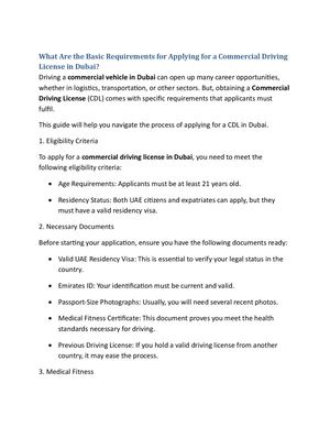 What Are The Basic Requirements For Applying For A Commercial Driving License In Dubai
