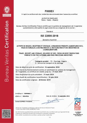 ISO 22000 - 2024 2027 - FRANCE - FOODEX SAS  (version FR)