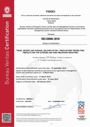ISO 22000 - 2024 2027 - FRANCE - FOODEX SAS  (EN version)