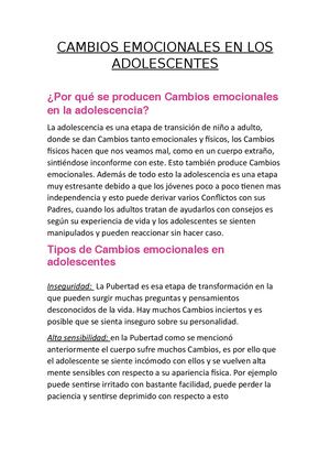 Cambios Emocionales En Los Adolescentes