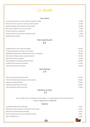 Carte du restaurant Le Jardin