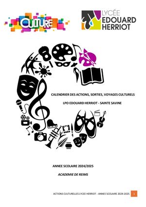 2024 2025 Calendrier Des Actions Et Animations Et Sorties Lycée Herriot Ste Savine
